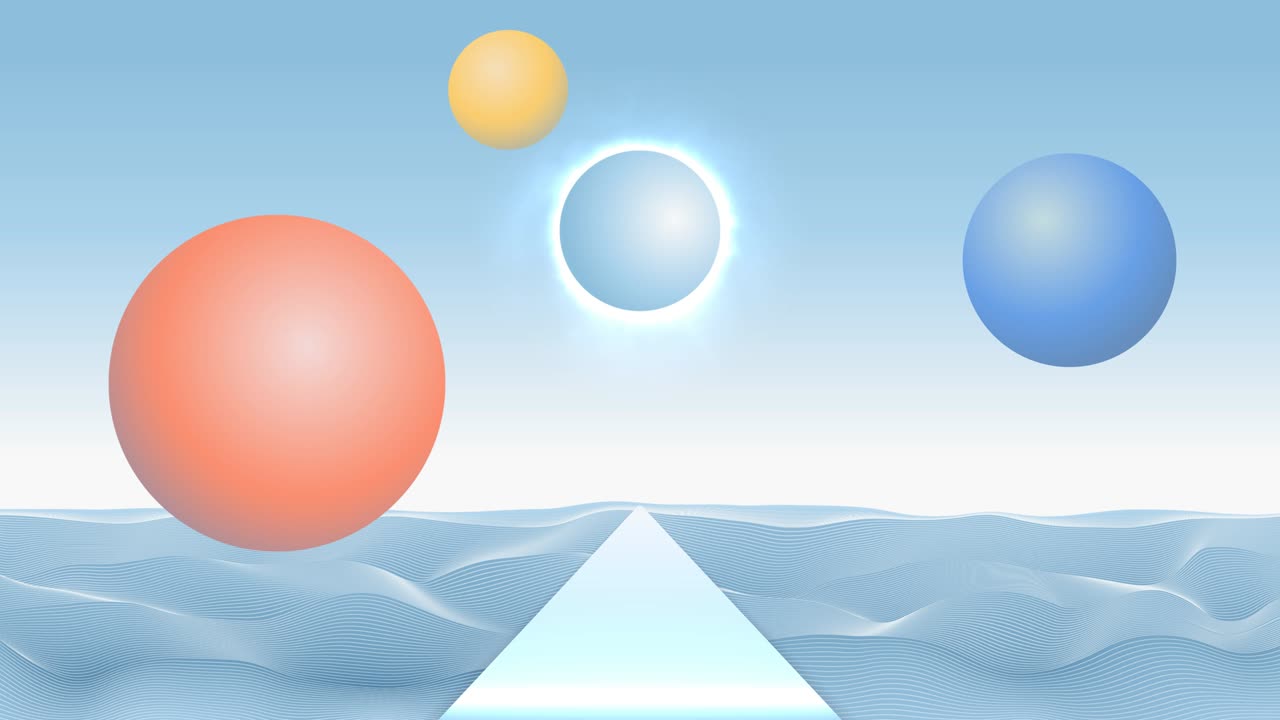 외계 자연과 도로 루프 애니메이션을 가진 추상적인 풍경