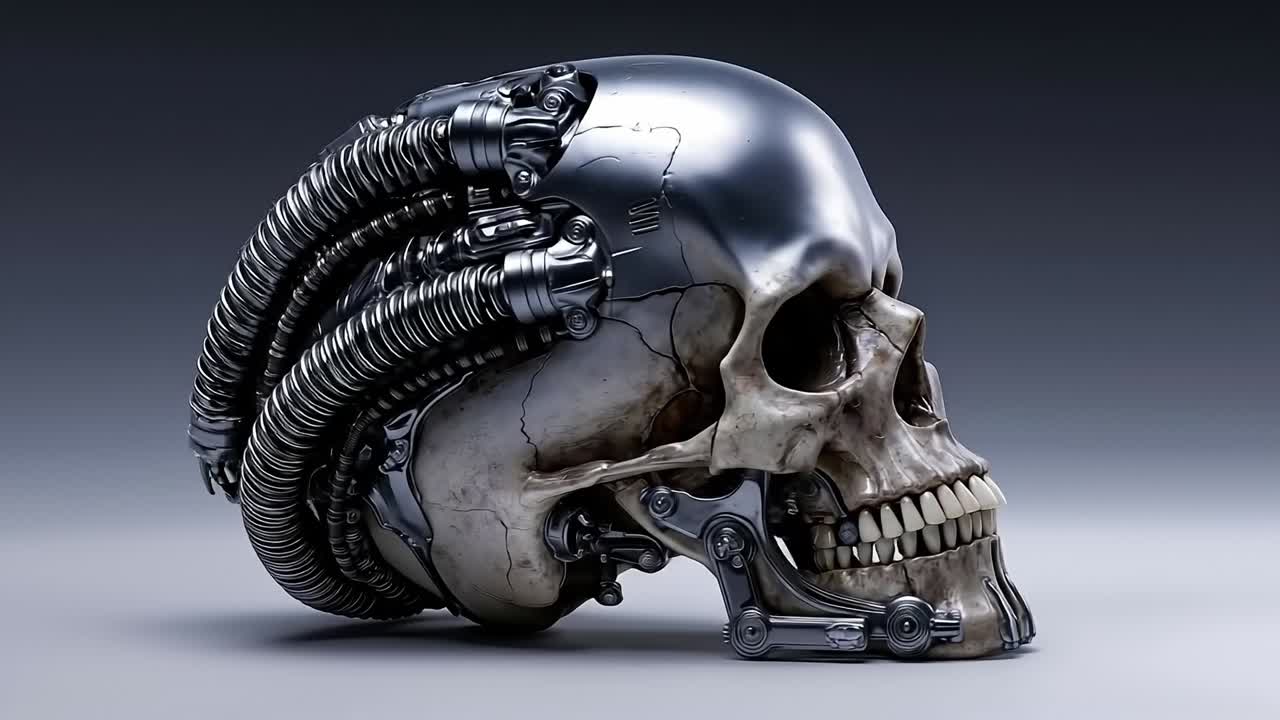 A metal skull with a metal headpiece on top of it