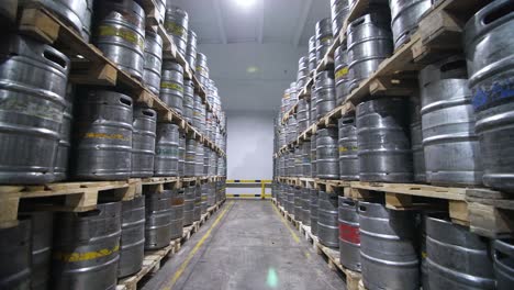 beer barrels in a warehouse