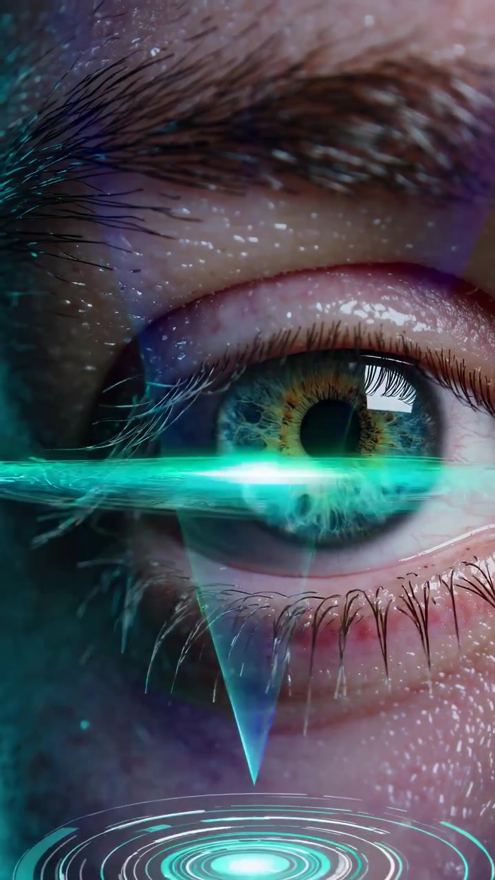 Futuristic Human Eye with Digital Interface and Biometric Scanning