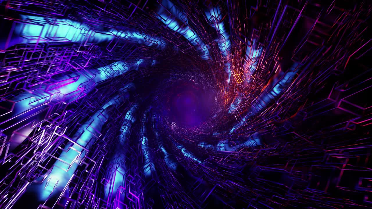 vj animación de bucle de rotación de un túnel futurista fantasmal.