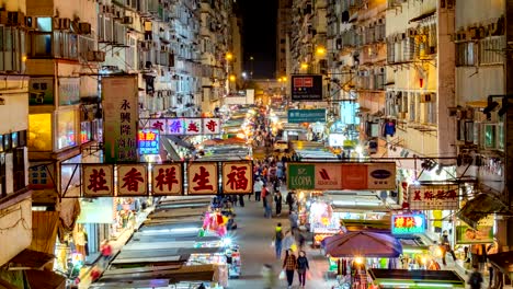 4k timelapse - anonymous people crowd walking on the night market. night life of hong kong city