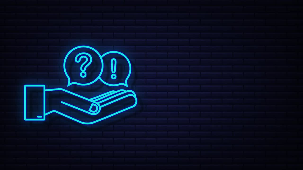 pregunta y respuesta de neón charla de burbuja colgando sobre las manos. gráfico de movimiento