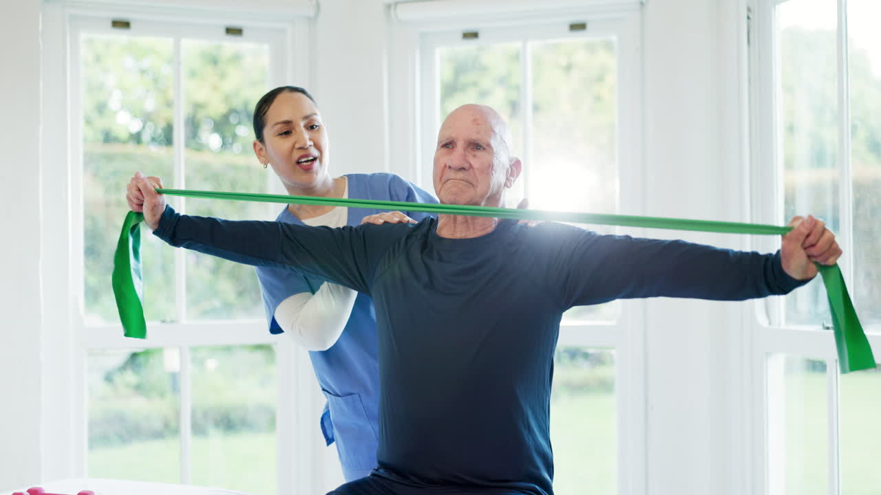 Nurse, senior man and physiotherapy