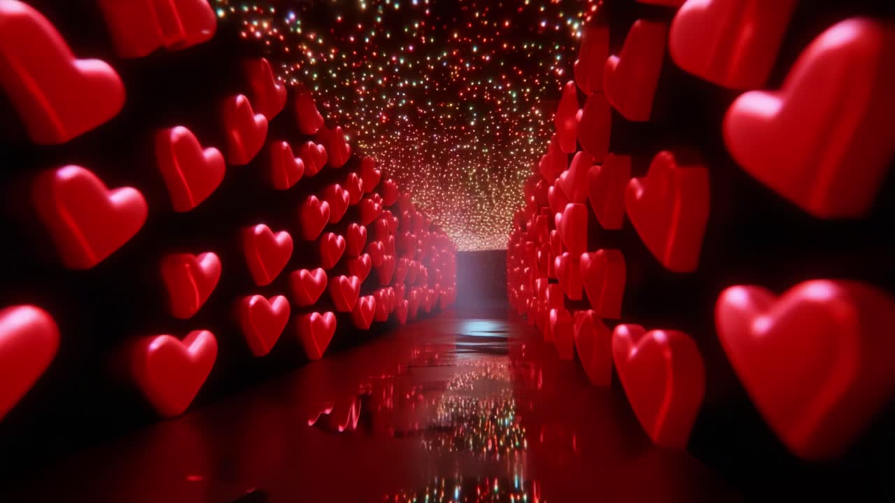 A Stunning Tunnel of Red Hearts Illuminated by Sparkling Lights, Creating an Enchanting Atmosphere of Love and Romance That Captivates the Senses and Sparks Imagination in Every Viewer