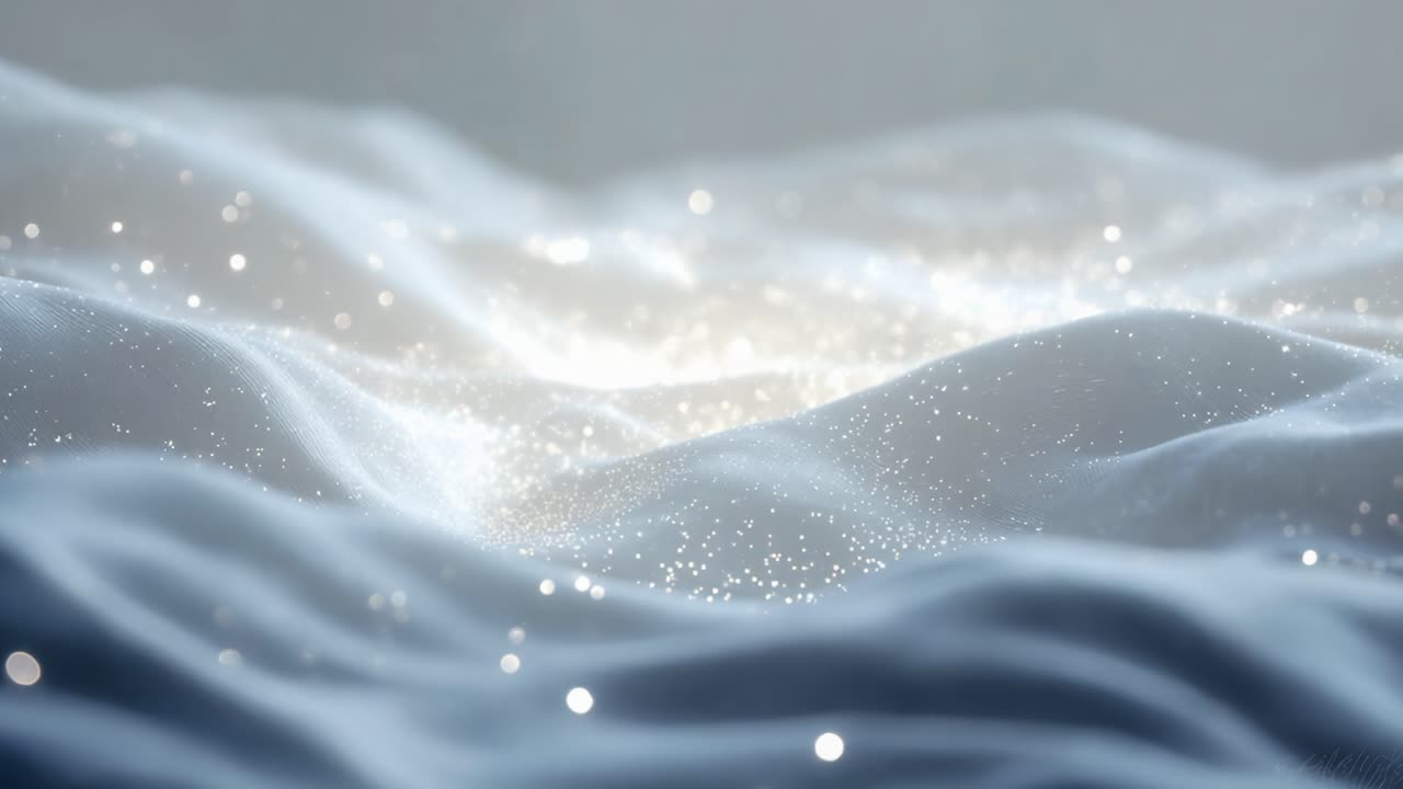 A Tranquil Landscape of Shimmering Waves, Capturing the Ethereal Beauty of Light Reflections on Soft Textured Surfaces, Creating a Dreamlike Atmosphere with a Sparkling Effect