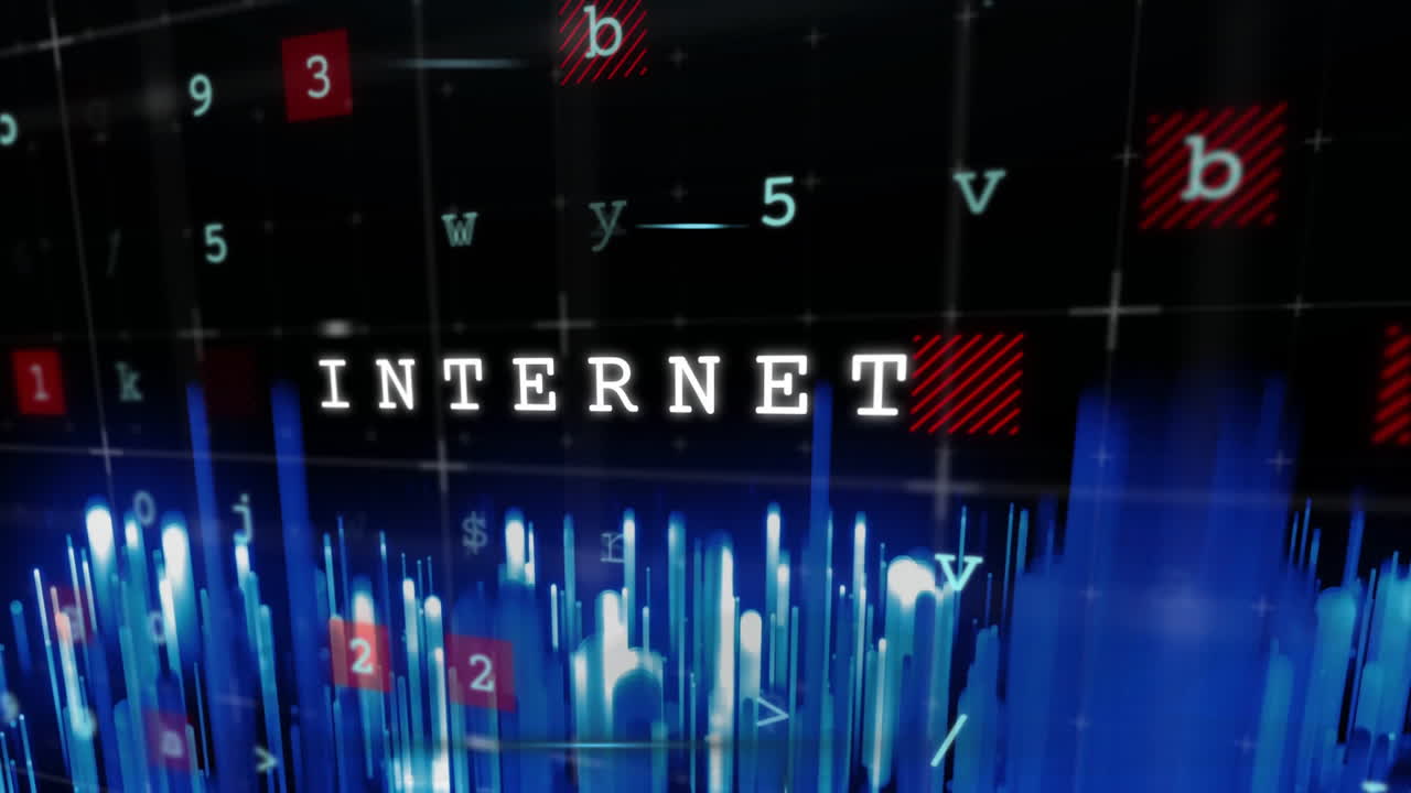 인터넷 텍스트 오버 디지털 데이터 및 코딩 애니메이션