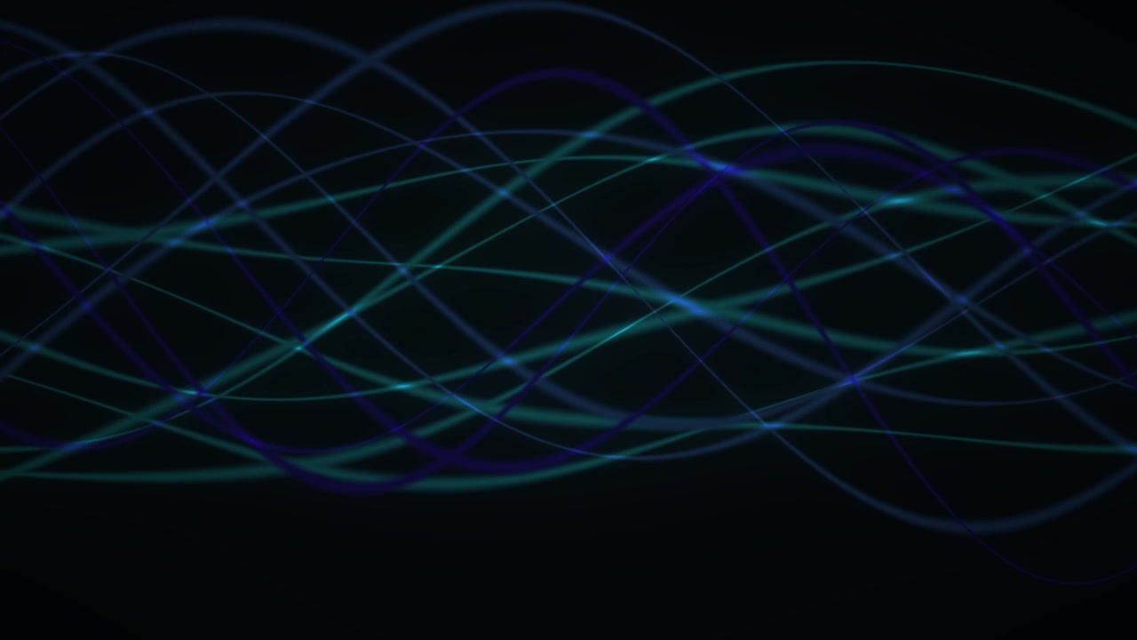 Dynamic Abstract Blue and Teal Wavy Lines on Black Background