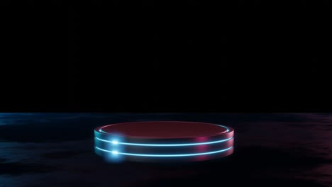 escenario de fondo de producto de luz de neón futurista o pedestal de podio en el piso de la calle grunge con foco de brillo y plataforma de visualización en blanco. renderización 3d.
