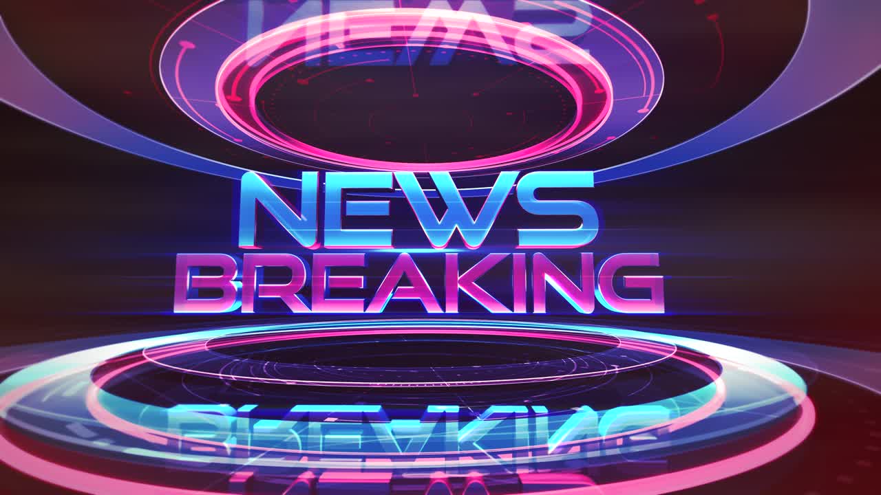 Breaking News with blue and red lines in newsroom