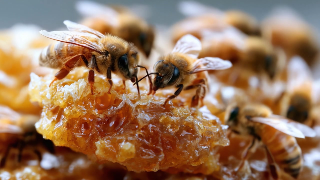 Una Vista Ravvicinata di Api con Favo, che Mostra il Loro Comportamento Complesso e l'Importanza nell'Impollinazione e negli Ecosistemi