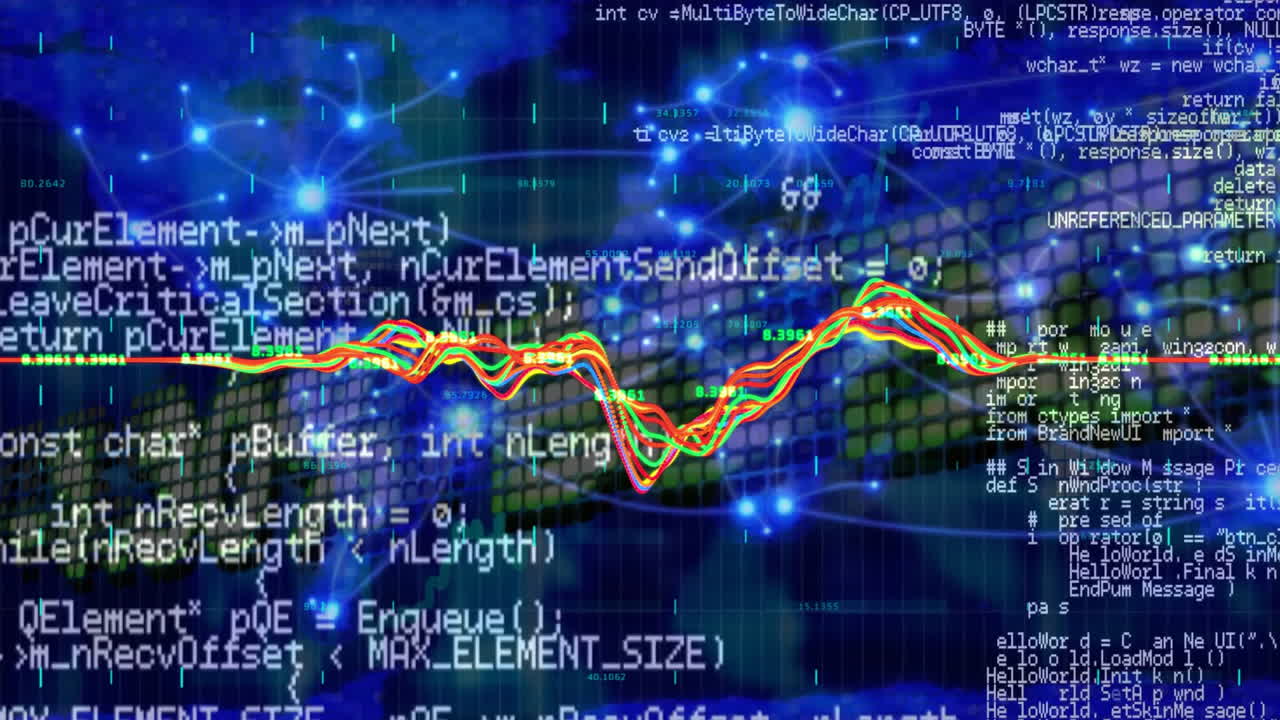 Animation of financial data processing over world map