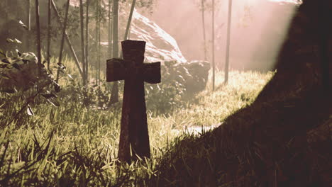 stone cross in a forest