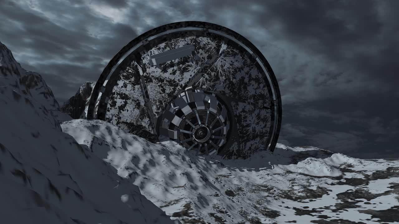 Alien UFO Wreckage on a Snowy Mountain
