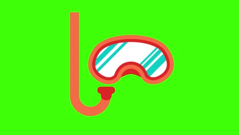 colorful simple animation of a orange diving mask icon isolated on a green screen in 4k