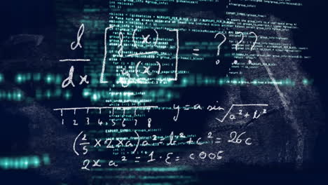 mathematical equations and coding animation over digital data background