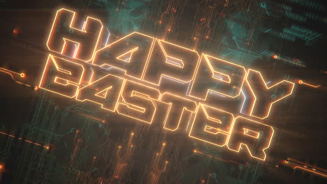 Animation-text-Happy-Easter-and-cyberpunk-animation-background-with-computer-chip-and-neon-lights