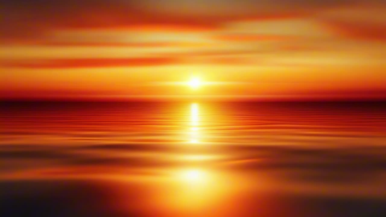 A mesmerizing sunset over calm waters, captured from a low angle, creating a serene and warm