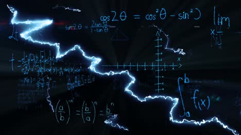 Animation-of-lightning-over-mathematical-equations-on-blackboard