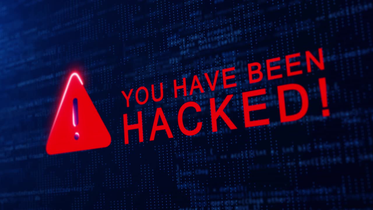 You have been hacked spyware detected antivirus warning on screen animation hacking attack attempt