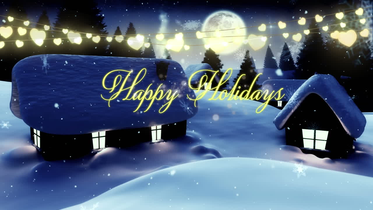 겨울 풍경 위 에 있는 크리스마스 인사 와 조명 의 애니메이션