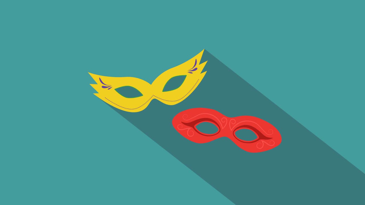Icona animata di maschere di Carnevale in stile flat design