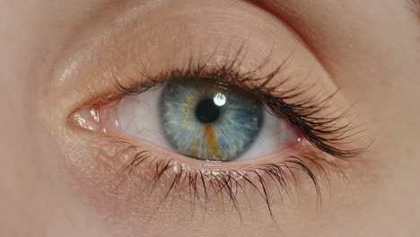 close up beautiful blue eye opening human iris macro natural beauty