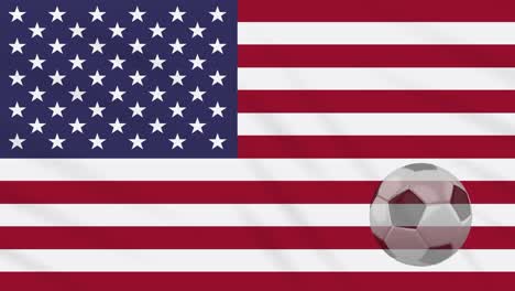 usa flag waving and soccer ball rotates, loop