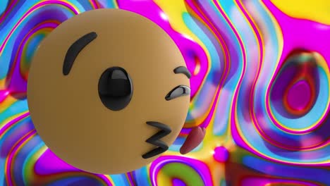 Animation-of-kiss-emoticon-over-multicolour-background