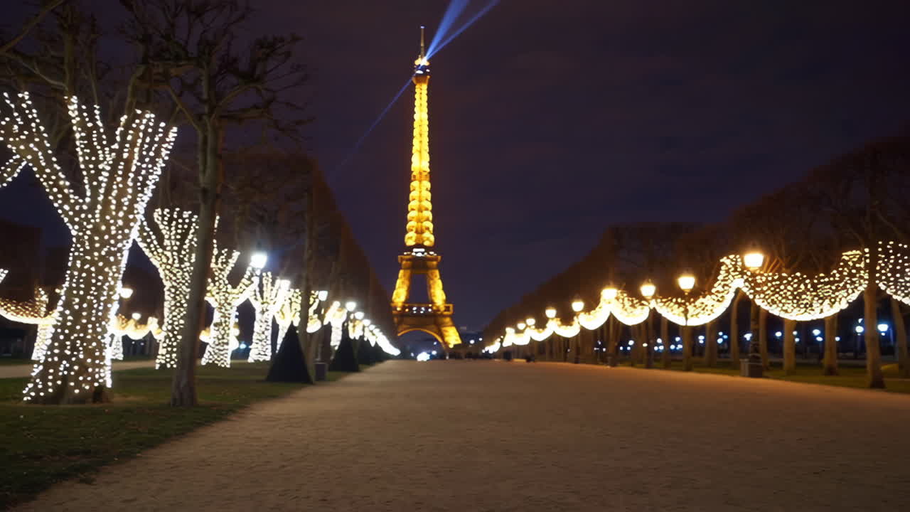 Eiffel Tower at Night with Christmas Lights