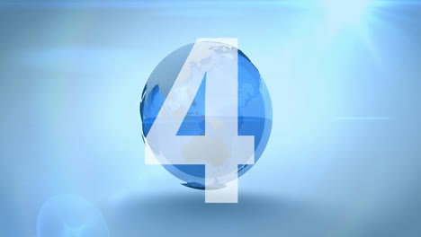 number five animation over rotating blue earth on light blue background