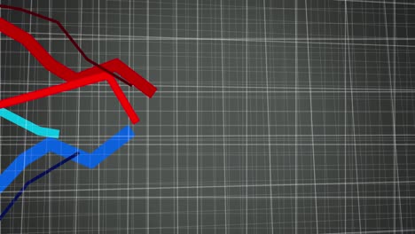 animación de líneas rojas y azules que se mueven y procesan en la cuadrícula