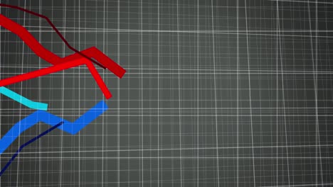 animation of red and blue lines moving and processing over grid