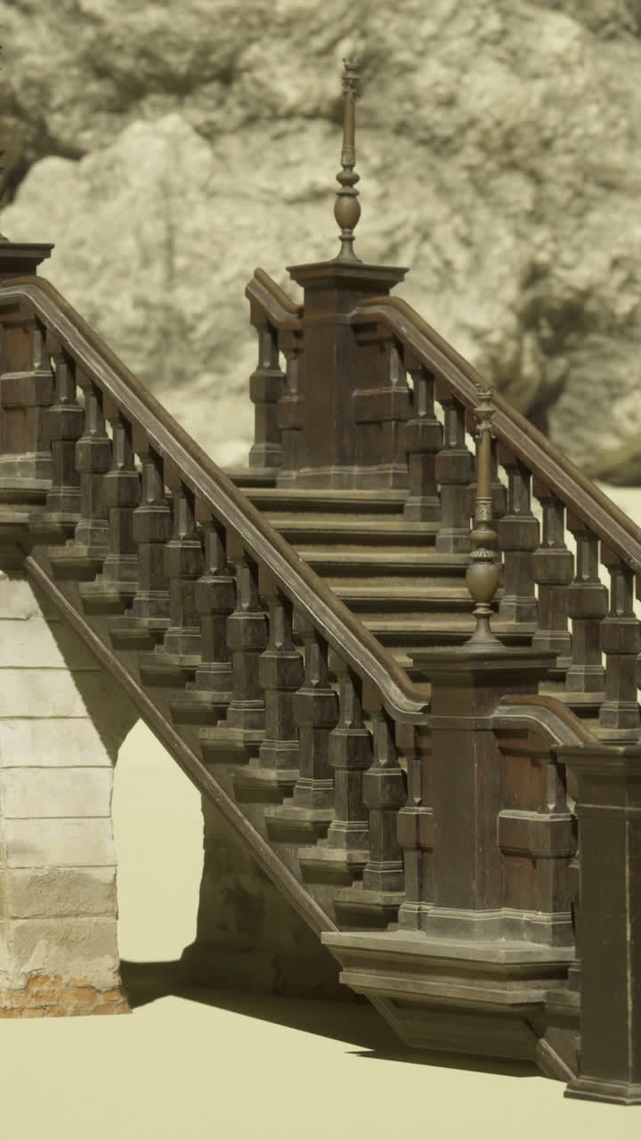 Staircase leading to nowhere in a surreal desert landscape