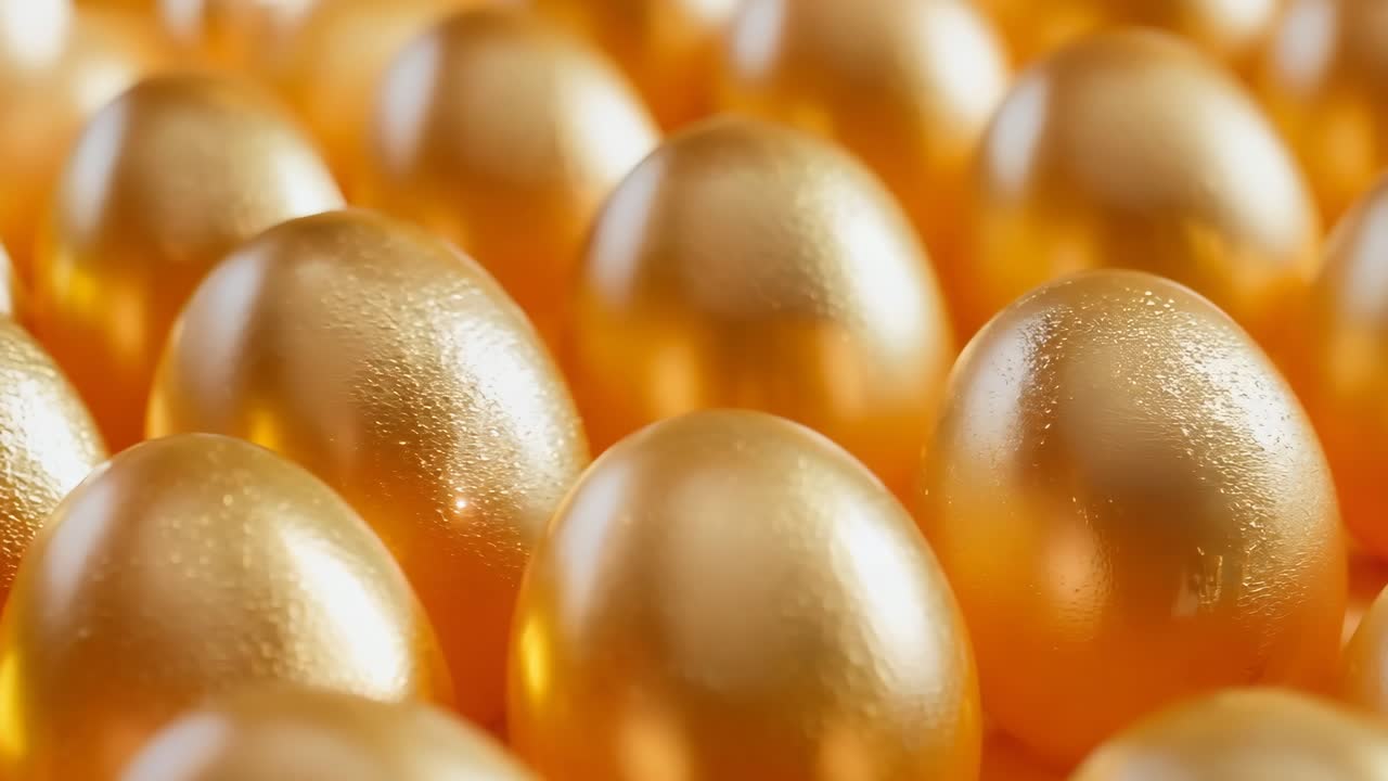 Un primo piano di un mucchio di uova d'oro