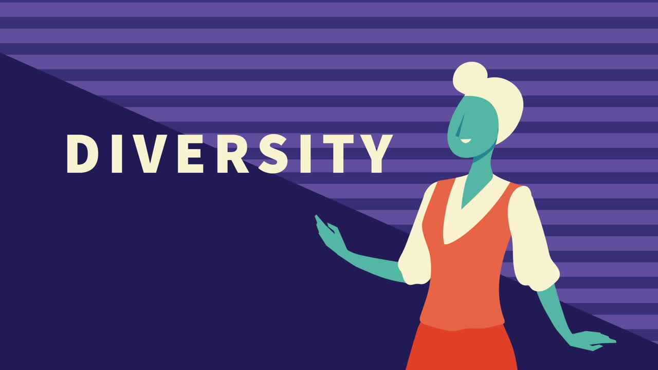 young woman with short hair and diversity lettering animation