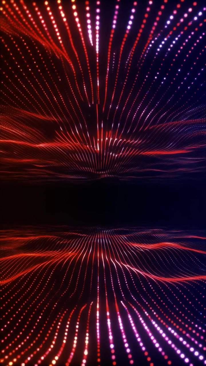 Abstract Digital Wave Background with Glowing Red and Purple Particles