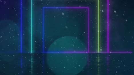 animation of neon squares and dust on dark blue background