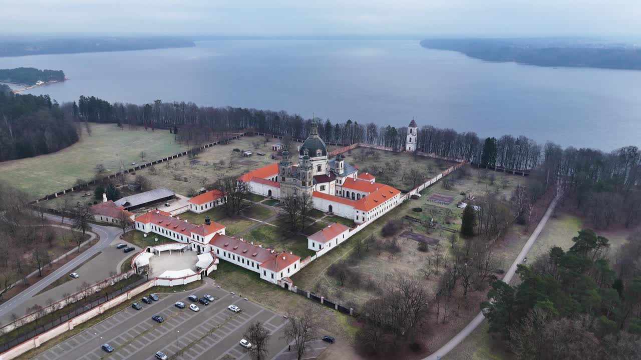 Majestic monastery complex of Pazaislis in Kaunas, aerial view