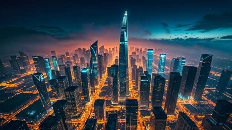 futuristic cityscape at night with neon lights