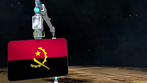 la placa de la bandera de angola excavada en el planeta.