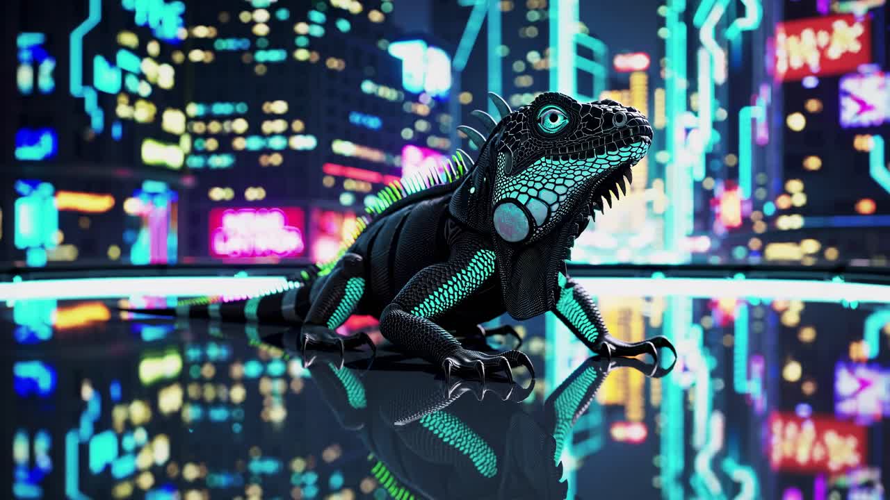 Cyberpunk Iguana in Neon City