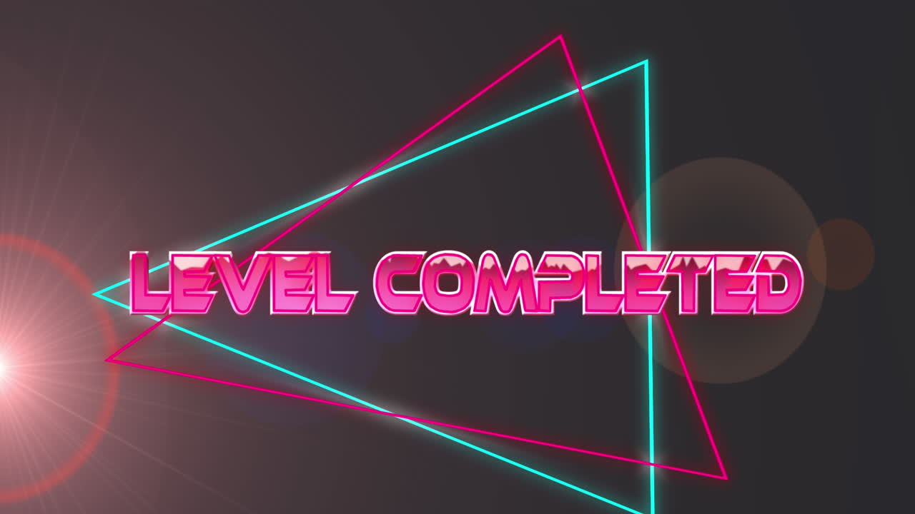 animación de texto y formas completadas a nivel sobre puntos de luz sobre fondo negro