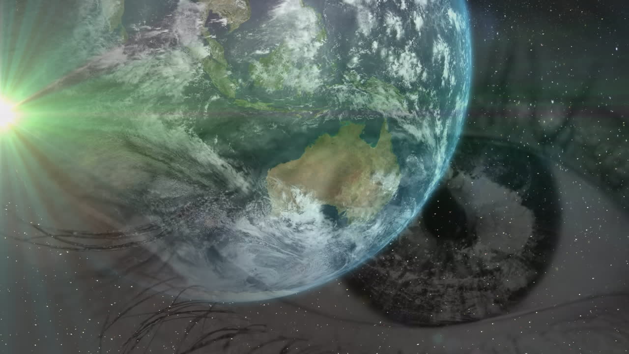 여자 눈 위 에 움직이는 빛 을 가진 지구 의 애니메이션