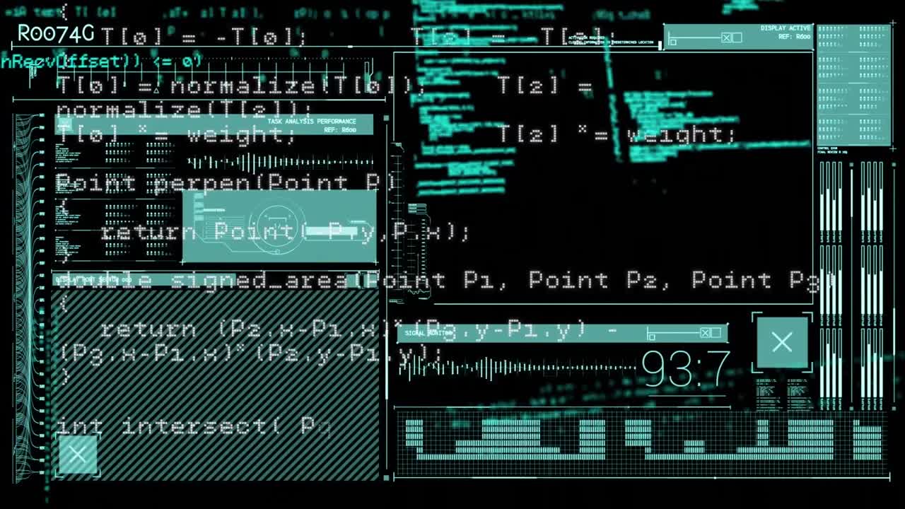 animacja przetwarzania danych na ekranie cyfrowym