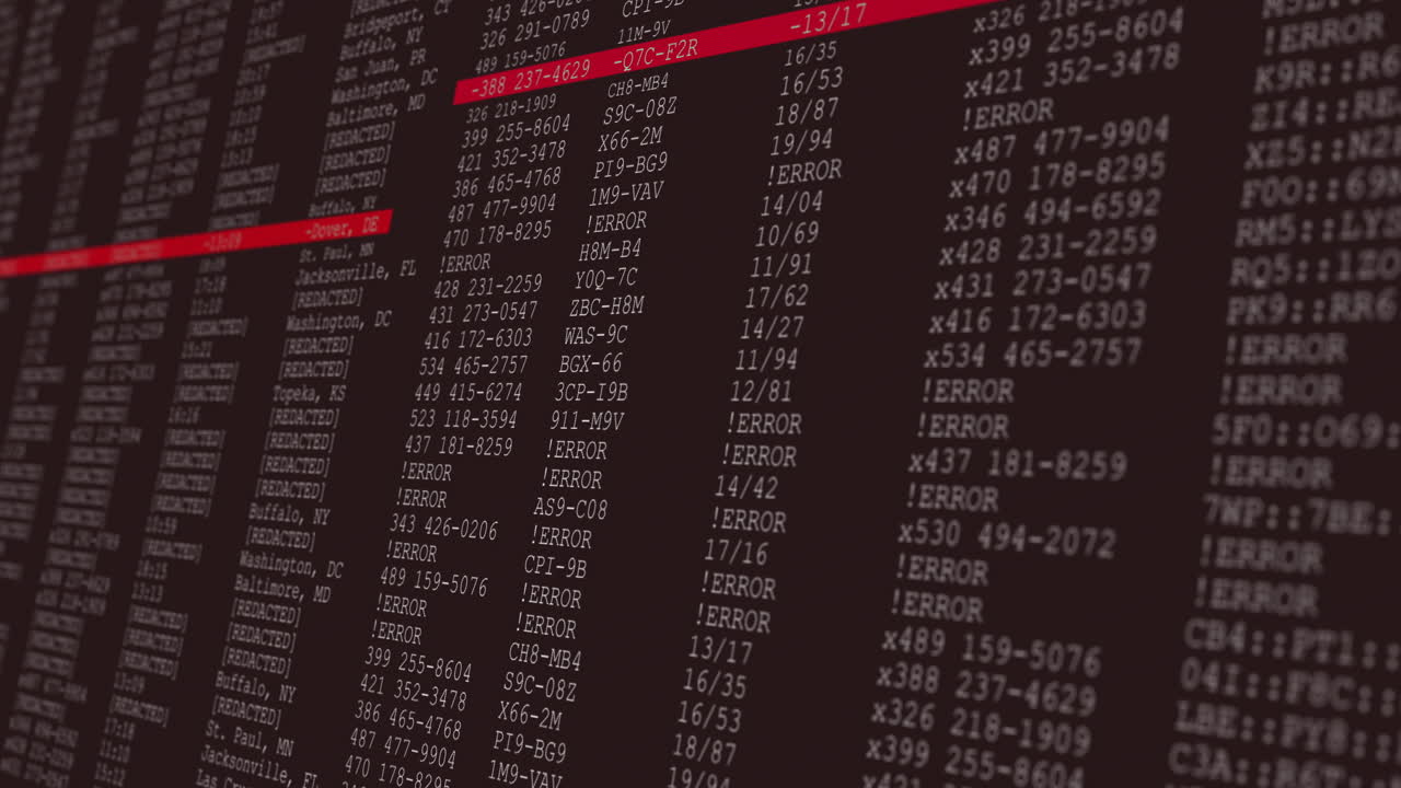 animación del procesamiento de datos en una pantalla de computadora gris y roja