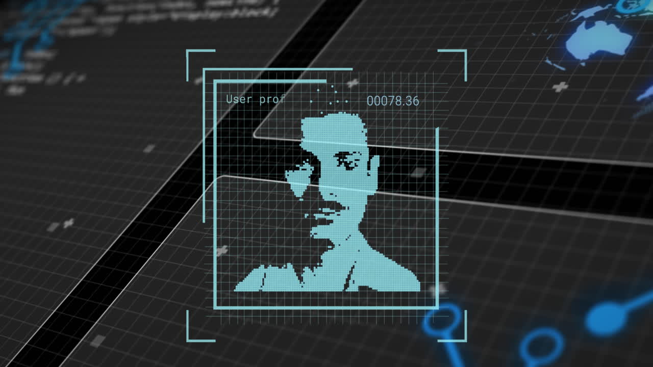 animación del procesamiento de datos y los iconos de personas sobre fondo negro