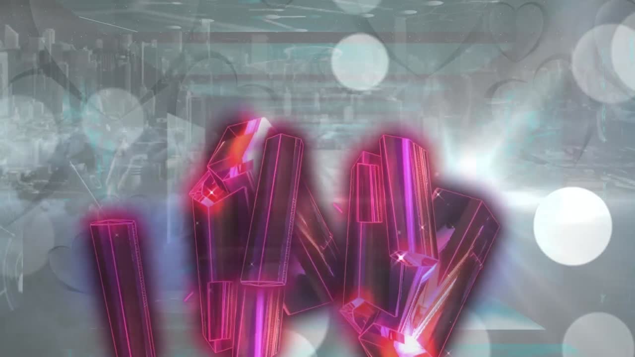 animación de bloques rosados brillantes sobre el procesamiento de datos en pantallas