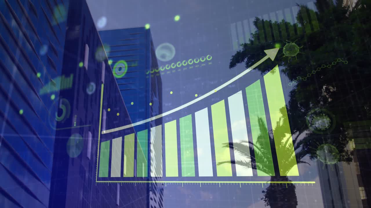 interfaz digital de coronavirus contra el edificio alto