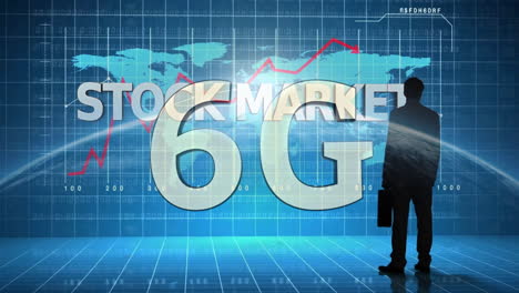 observing stock market and 6g technology animation, person in silhouette
